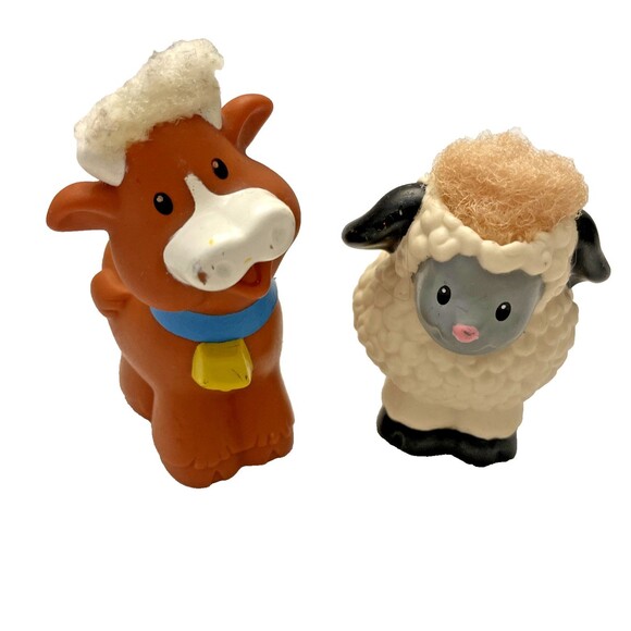 Fisher Price Little People Touch & Feel Fuzzy Hair Farm Animal Sheep Cow Figures - Picture 1 of 9
